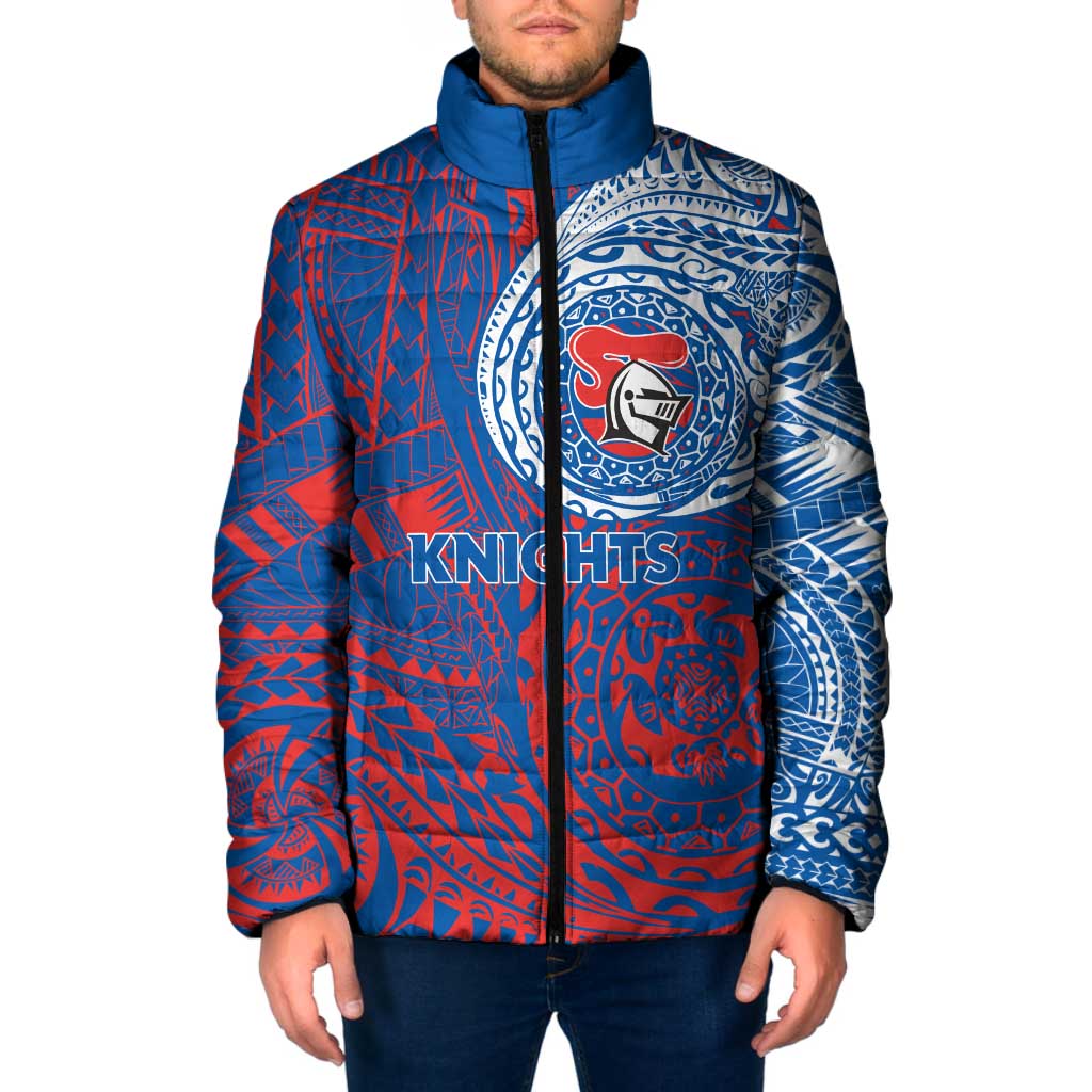 Personalized Newcastle Knights Padded Jacket Polynesian Tribal Chest and Sleeve Tattoo