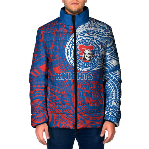 Personalized Newcastle Knights Padded Jacket Polynesian Tribal Chest and Sleeve Tattoo
