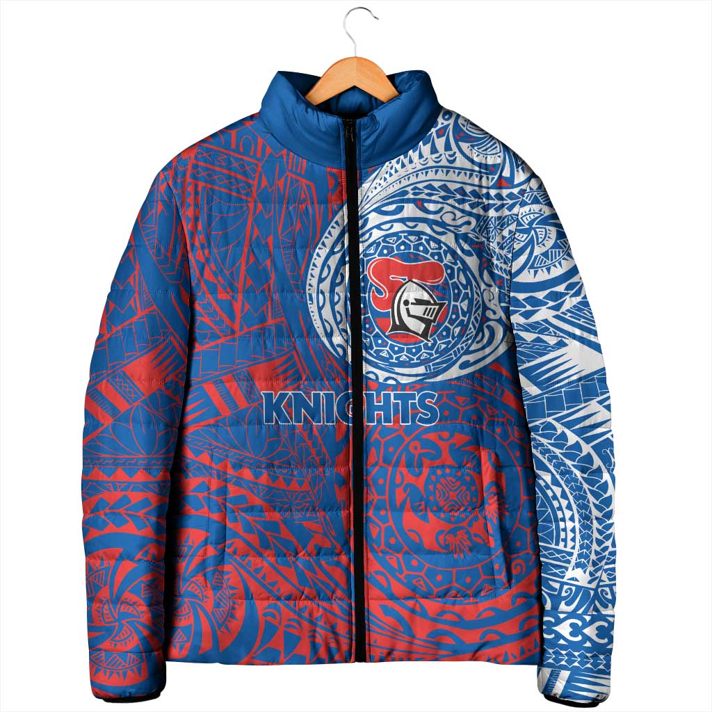 Personalized Newcastle Knights Padded Jacket Polynesian Tribal Chest and Sleeve Tattoo