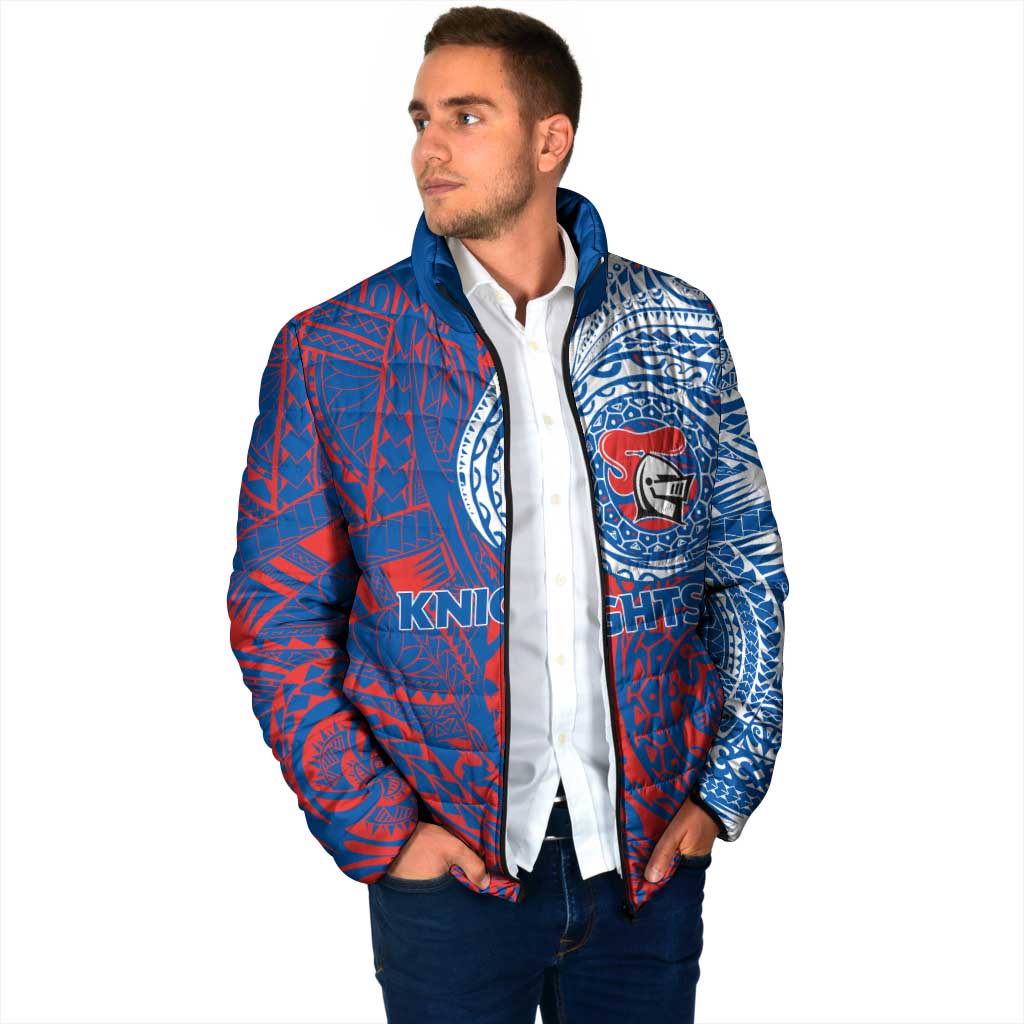 Personalized Newcastle Knights Padded Jacket Polynesian Tribal Chest and Sleeve Tattoo