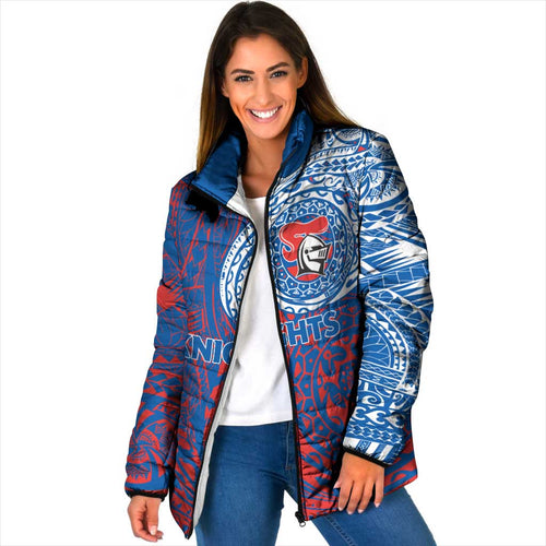 Personalized Newcastle Knights Padded Jacket Polynesian Tribal Chest and Sleeve Tattoo