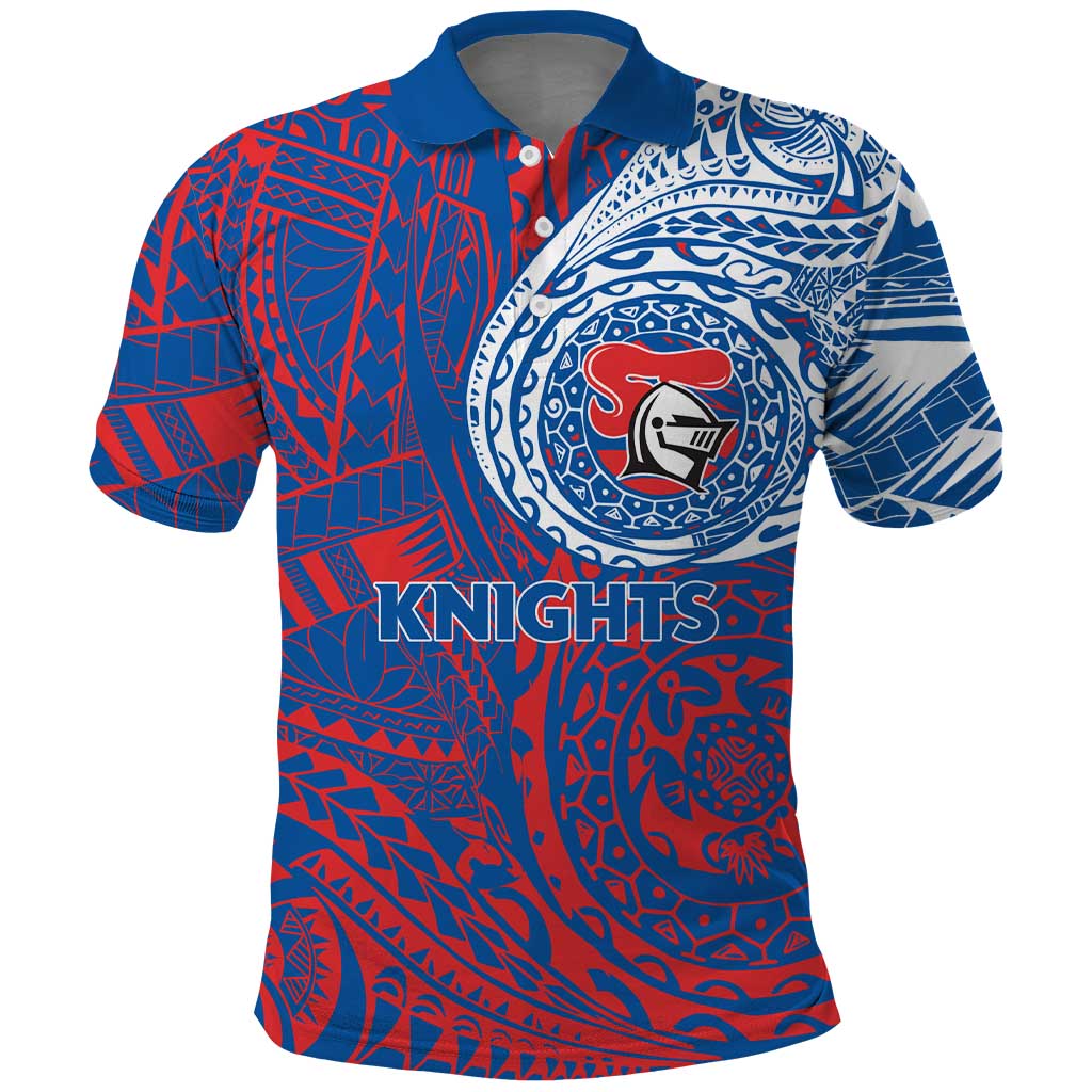 Personalized Newcastle Knights Polo Shirt Polynesian Tribal Chest and Sleeve Tattoo