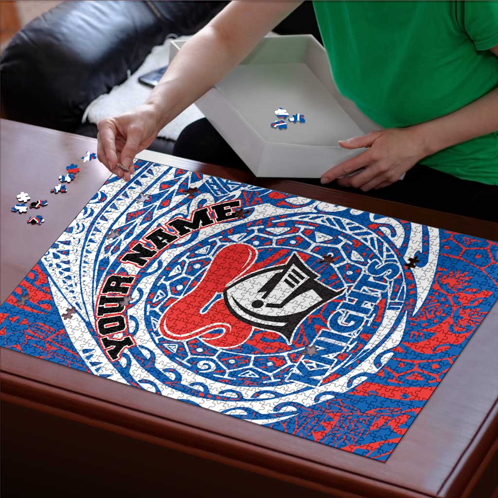 Personalized Newcastle Knights Puzzle Polynesian Tribal Chest and Sleeve Tattoo