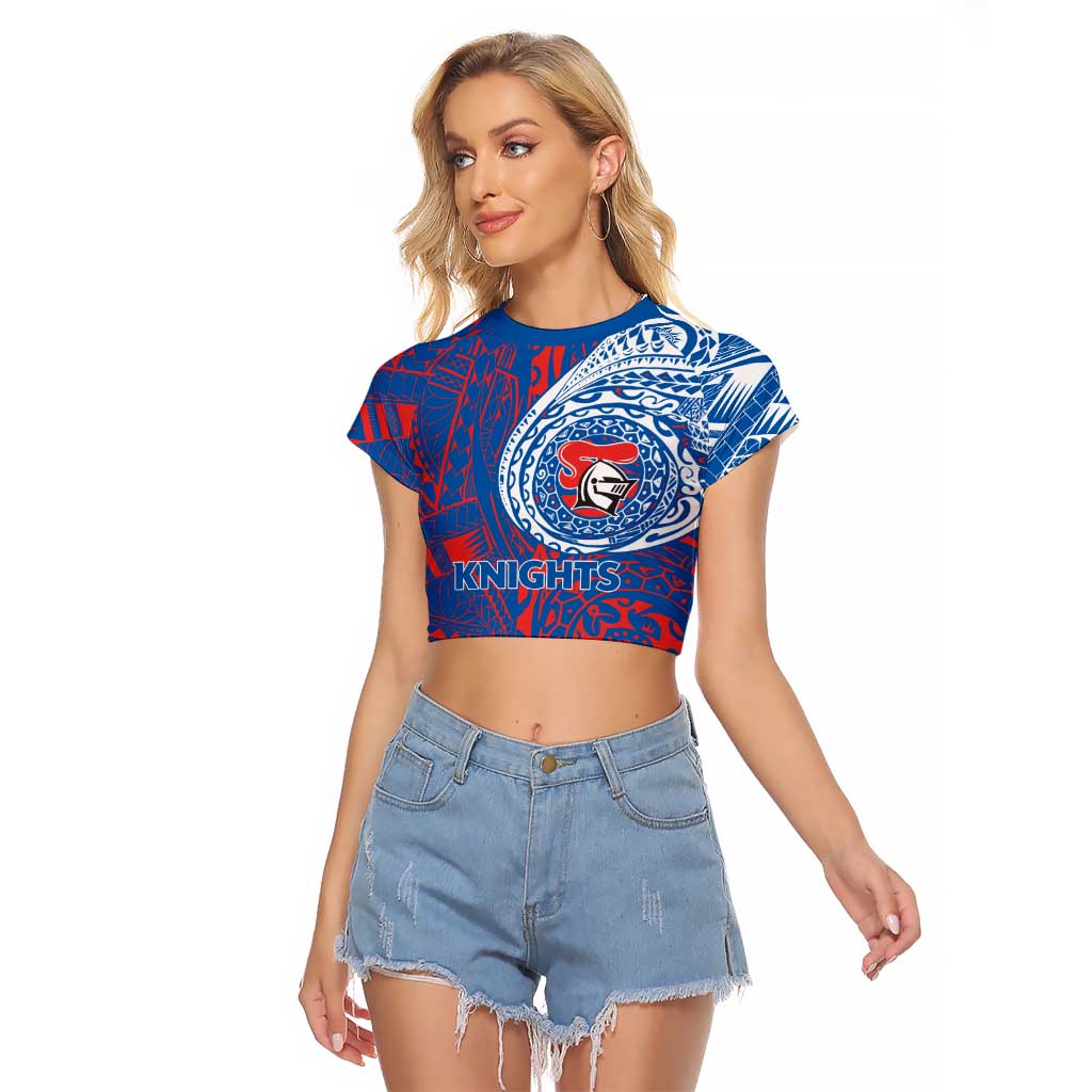 Personalized Newcastle Knights Raglan Cropped T Shirt Polynesian Tribal Chest and Sleeve Tattoo