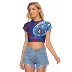 Personalized Newcastle Knights Raglan Cropped T Shirt Polynesian Tribal Chest and Sleeve Tattoo