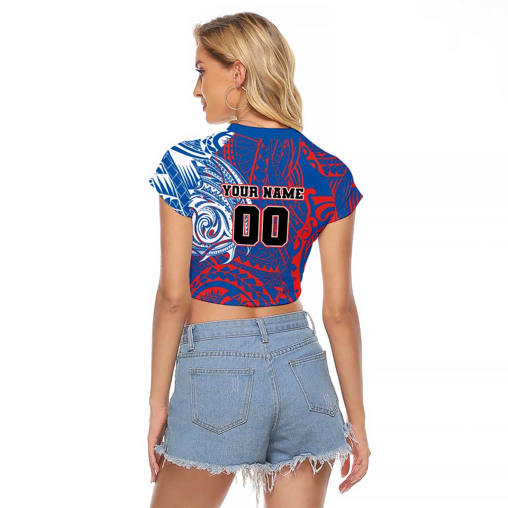 Personalized Newcastle Knights Raglan Cropped T Shirt Polynesian Tribal Chest and Sleeve Tattoo