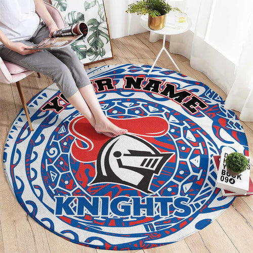 Personalized Newcastle Knights Round Carpet Polynesian Tribal Chest and Sleeve Tattoo