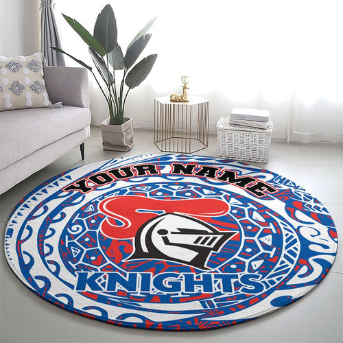 Personalized Newcastle Knights Round Carpet Polynesian Tribal Chest and Sleeve Tattoo