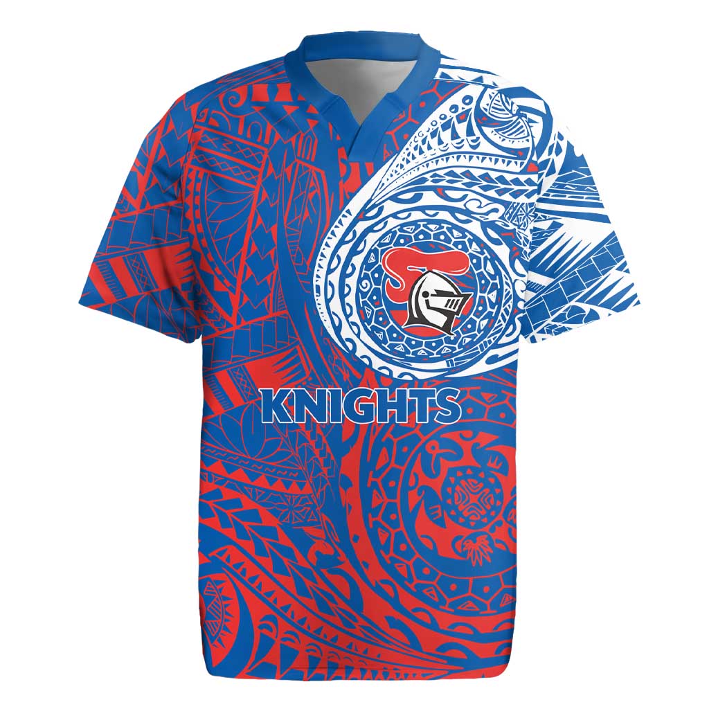 Personalized Newcastle Knights Rugby Jersey Polynesian Tribal Chest and Sleeve Tattoo