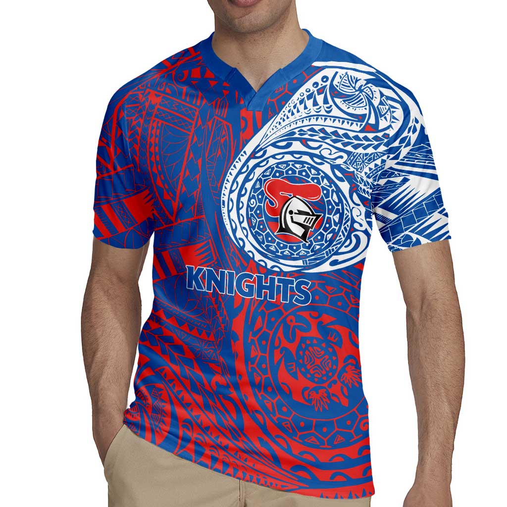 Personalized Newcastle Knights Rugby Jersey Polynesian Tribal Chest and Sleeve Tattoo