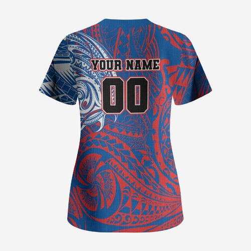 Personalized Newcastle Knights Scrub Top Polynesian Tribal Chest and Sleeve Tattoo
