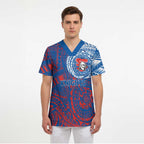 Personalized Newcastle Knights Scrub Top Polynesian Tribal Chest and Sleeve Tattoo