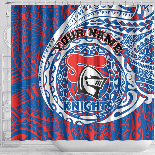 Personalized Newcastle Knights Shower Curtain Polynesian Tribal Chest and Sleeve Tattoo