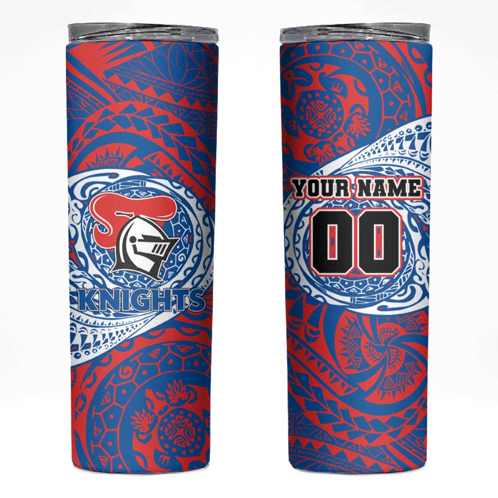 Personalized Newcastle Knights Skinny Tumbler Polynesian Tribal Chest and Sleeve Tattoo