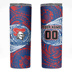Personalized Newcastle Knights Skinny Tumbler Polynesian Tribal Chest and Sleeve Tattoo
