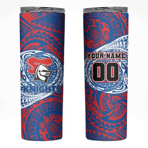 Personalized Newcastle Knights Skinny Tumbler Polynesian Tribal Chest and Sleeve Tattoo