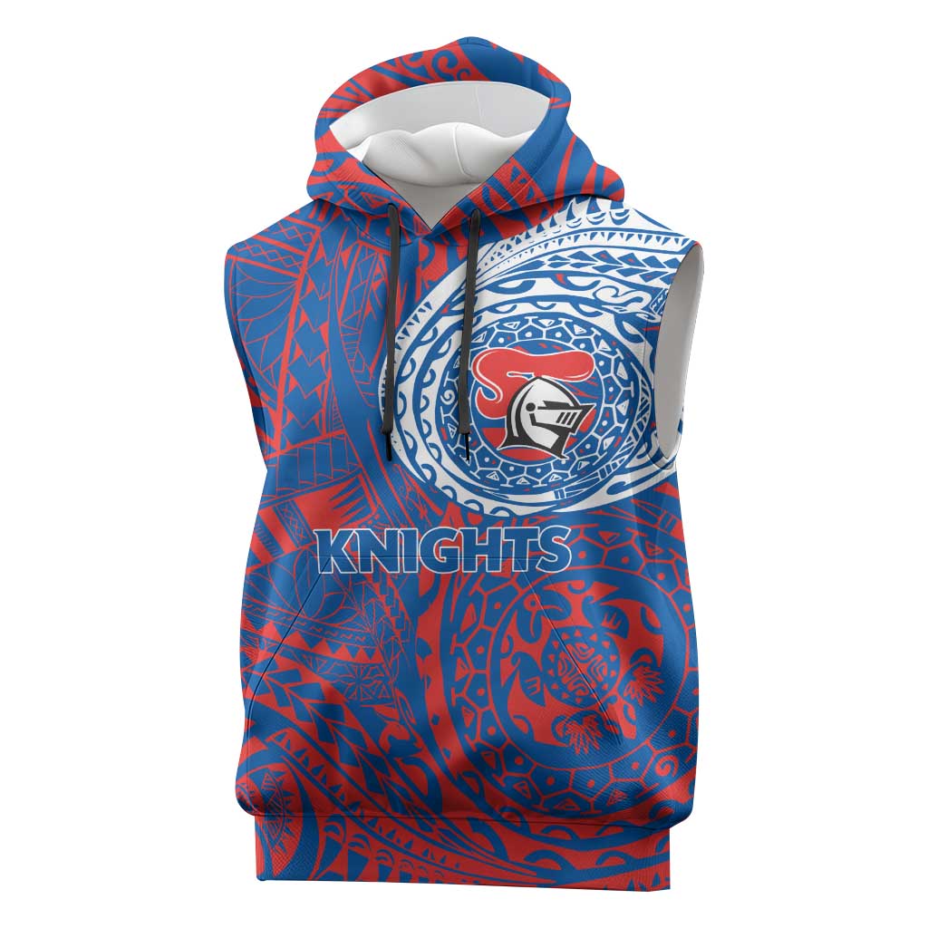 Personalized Newcastle Knights Sleeveless Hoodie Polynesian Tribal Chest and Sleeve Tattoo