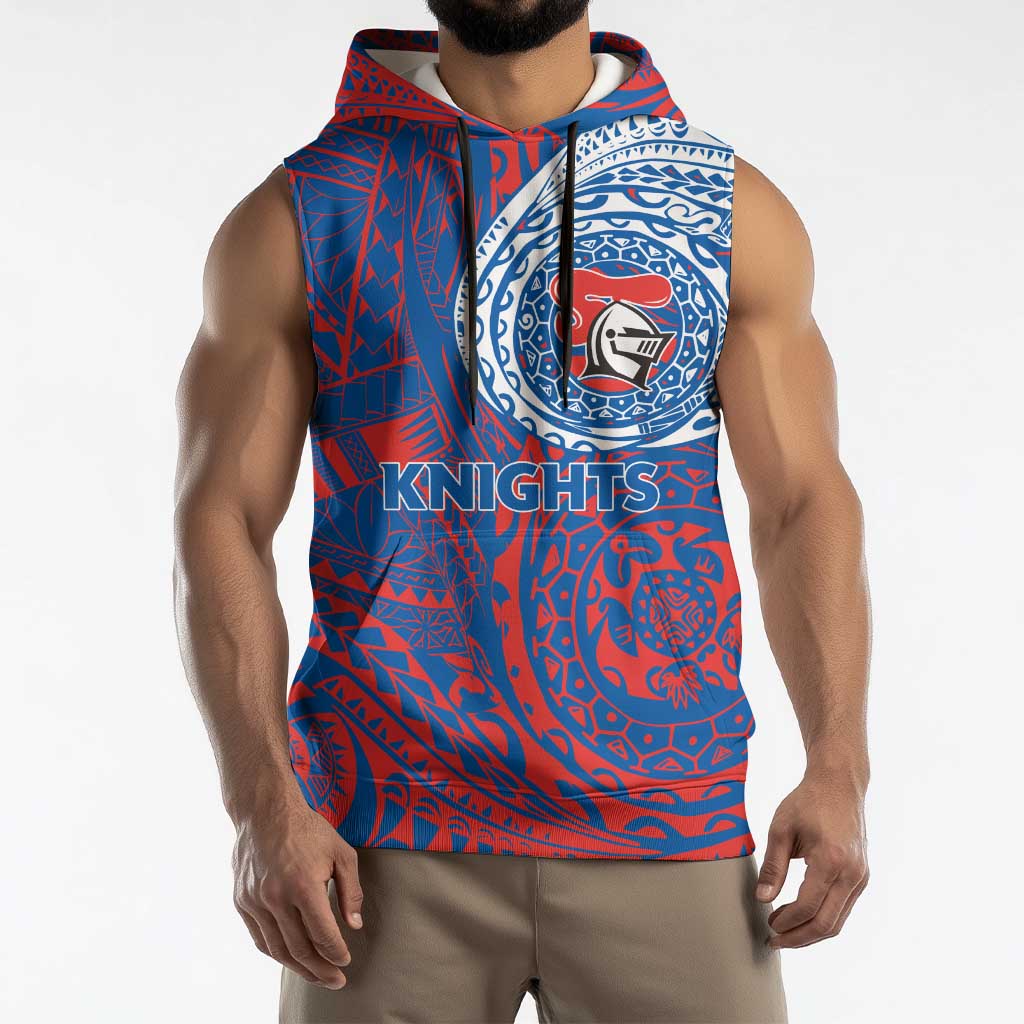 Personalized Newcastle Knights Sleeveless Hoodie Polynesian Tribal Chest and Sleeve Tattoo