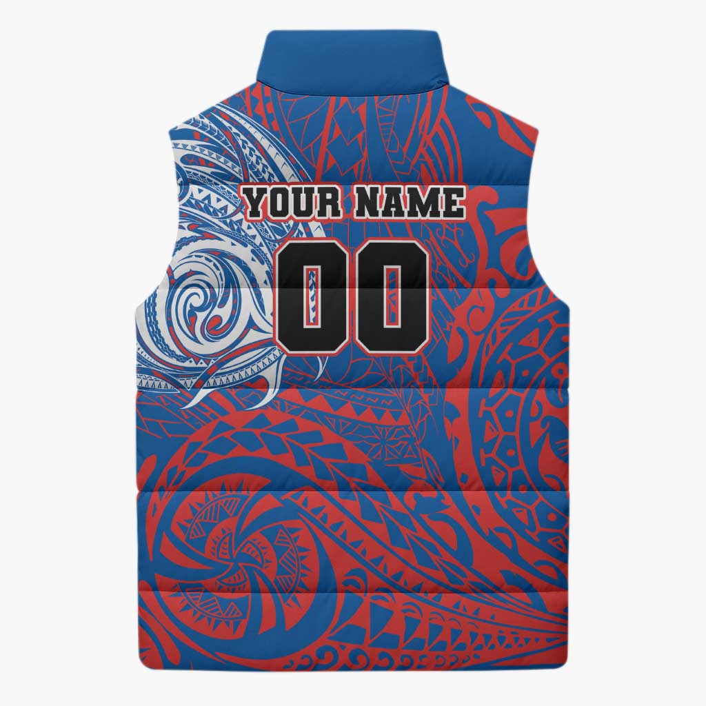 Personalized Newcastle Knights Sleeveless Puffer Jacket Polynesian Tribal Chest and Sleeve Tattoo