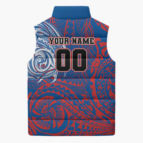 Personalized Newcastle Knights Sleeveless Puffer Jacket Polynesian Tribal Chest and Sleeve Tattoo