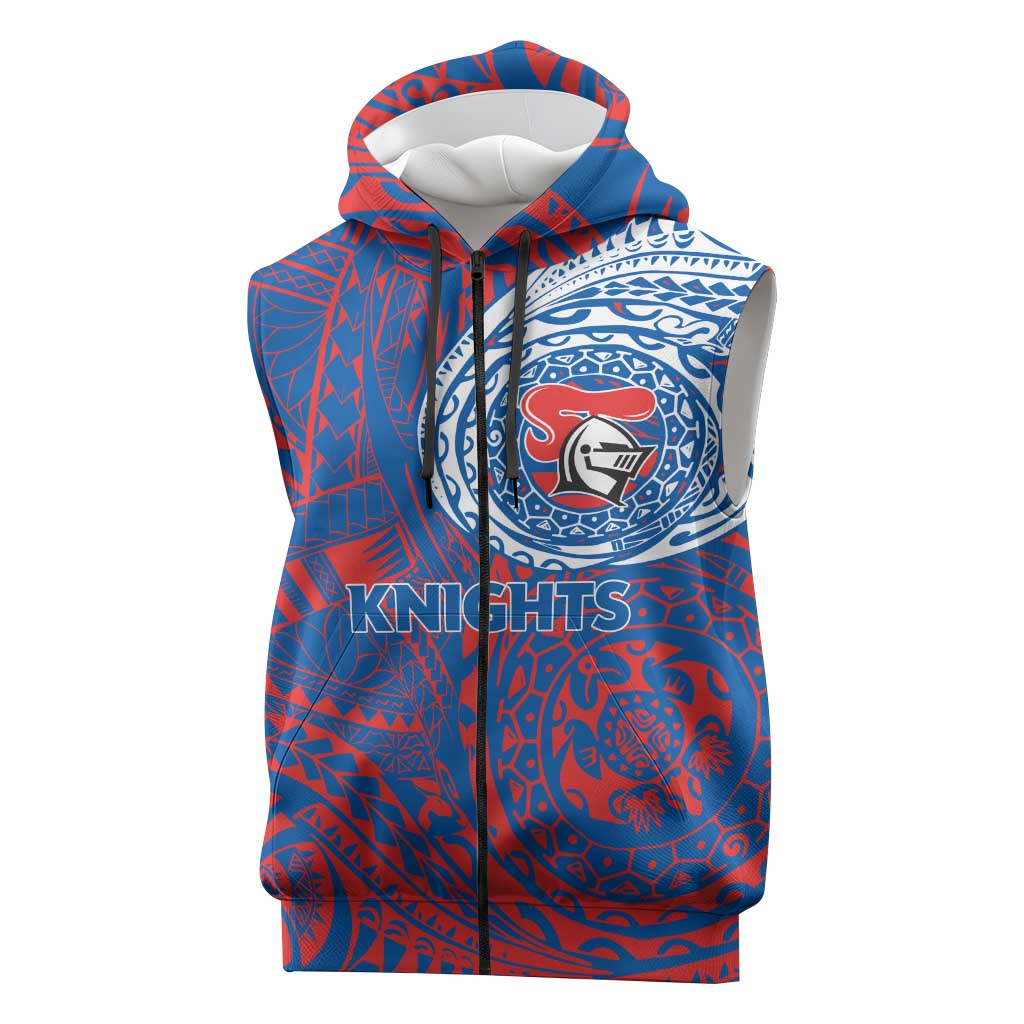 Personalized Newcastle Knights Sleeveless Zip Hoodie Polynesian Tribal Chest and Sleeve Tattoo