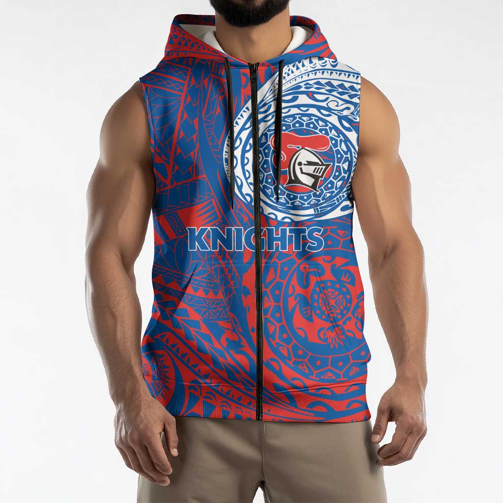 Personalized Newcastle Knights Sleeveless Zip Hoodie Polynesian Tribal Chest and Sleeve Tattoo