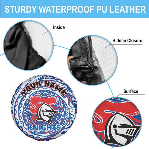 Personalized Newcastle Knights Spare Tire Cover Polynesian Tribal Chest and Sleeve Tattoo