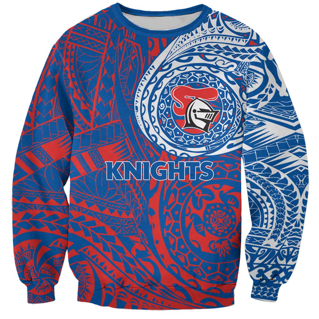 Personalized Newcastle Knights Sweatshirt Polynesian Tribal Chest and Sleeve Tattoo