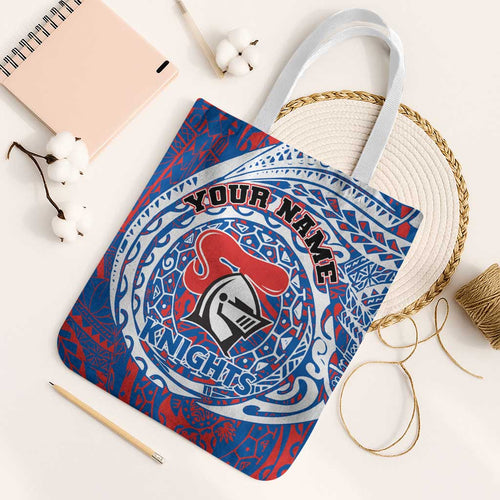 Personalized Newcastle Knights Tote Bag Polynesian Tribal Chest and Sleeve Tattoo