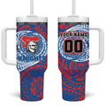 Personalized Newcastle Knights Tumbler With Handle Polynesian Tribal Chest and Sleeve Tattoo