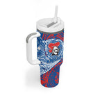Personalized Newcastle Knights Tumbler With Handle Polynesian Tribal Chest and Sleeve Tattoo