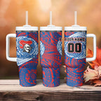 Personalized Newcastle Knights Tumbler With Handle Polynesian Tribal Chest and Sleeve Tattoo
