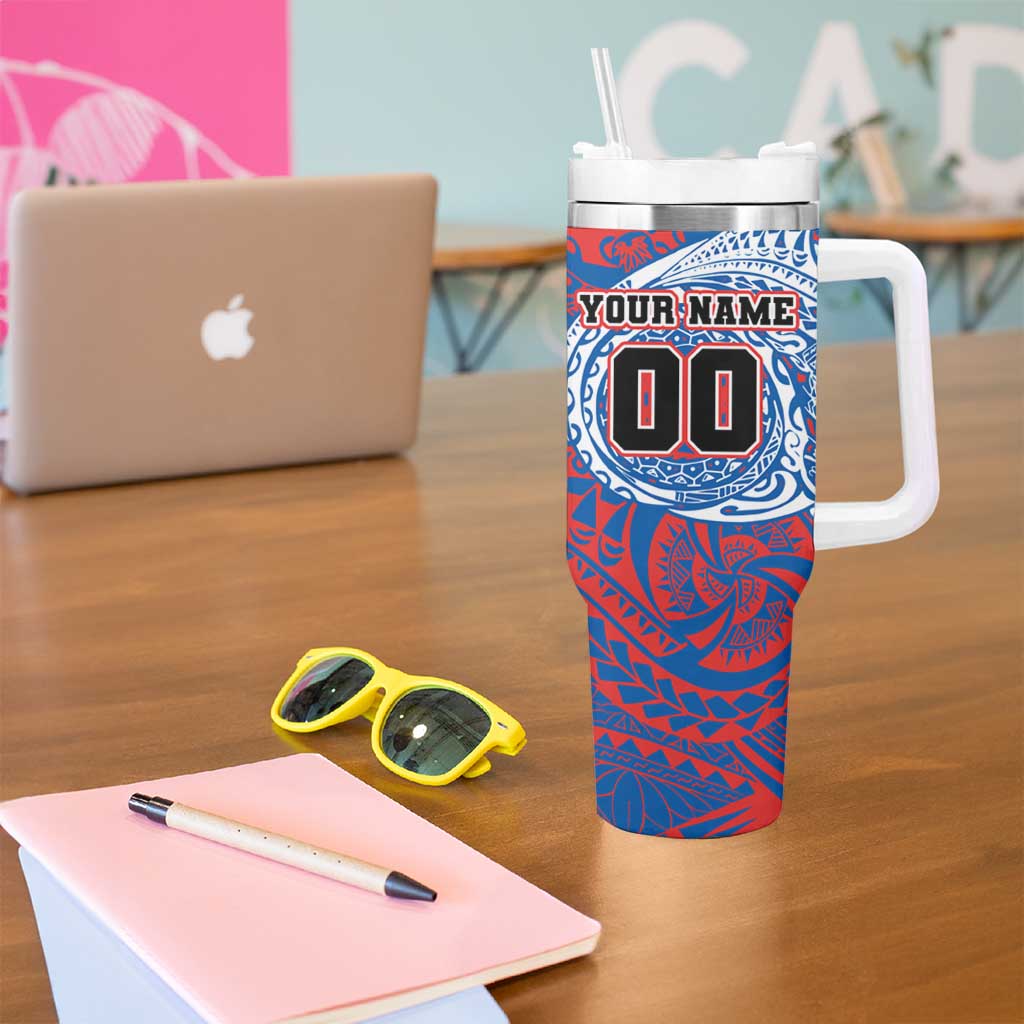 Personalized Newcastle Knights Tumbler With Handle Polynesian Tribal Chest and Sleeve Tattoo