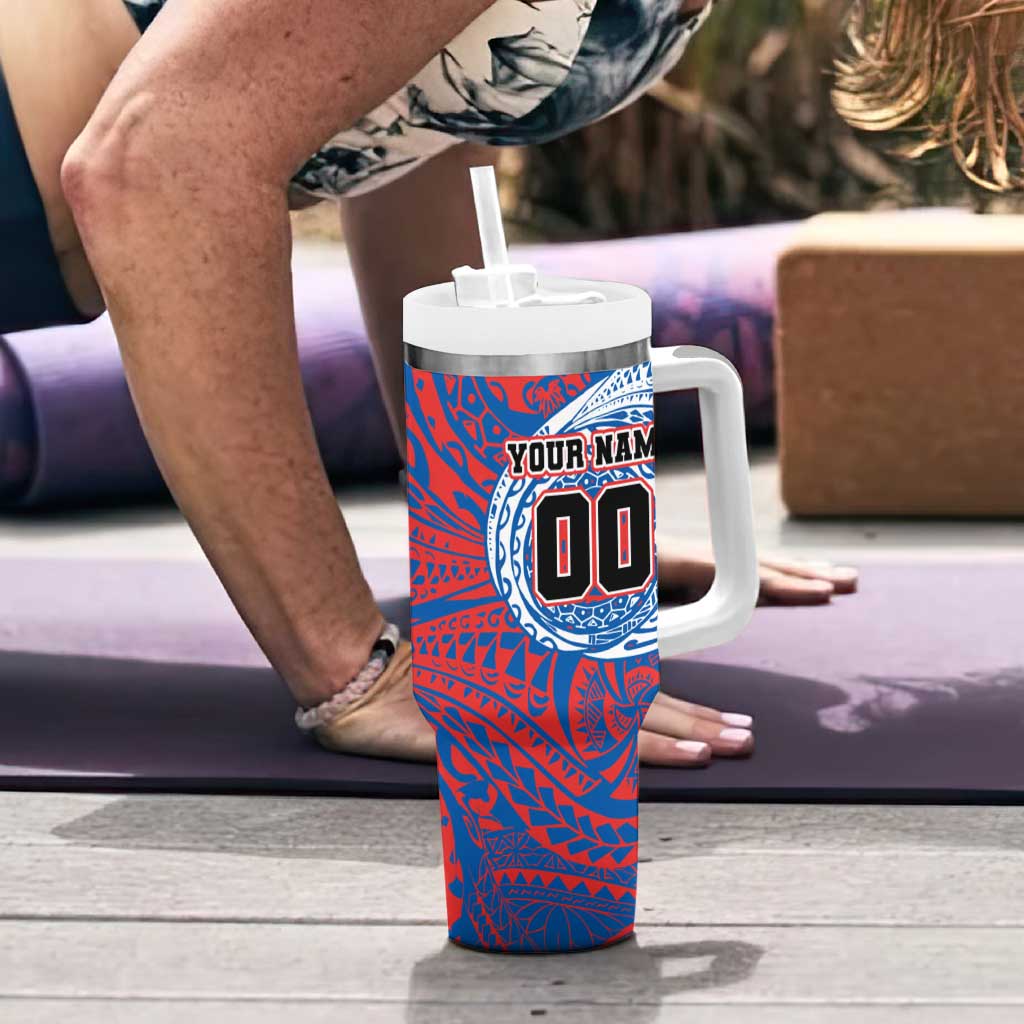 Personalized Newcastle Knights Tumbler With Handle Polynesian Tribal Chest and Sleeve Tattoo