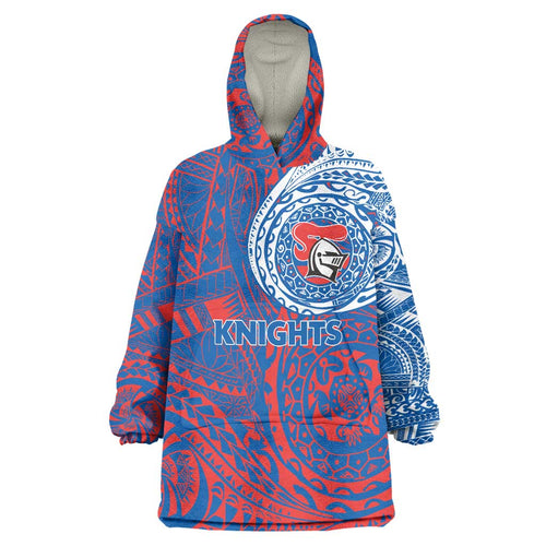 Personalized Newcastle Knights Wearable Blanket Hoodie Polynesian Tribal Chest and Sleeve Tattoo