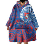 Personalized Newcastle Knights Wearable Blanket Hoodie Polynesian Tribal Chest and Sleeve Tattoo