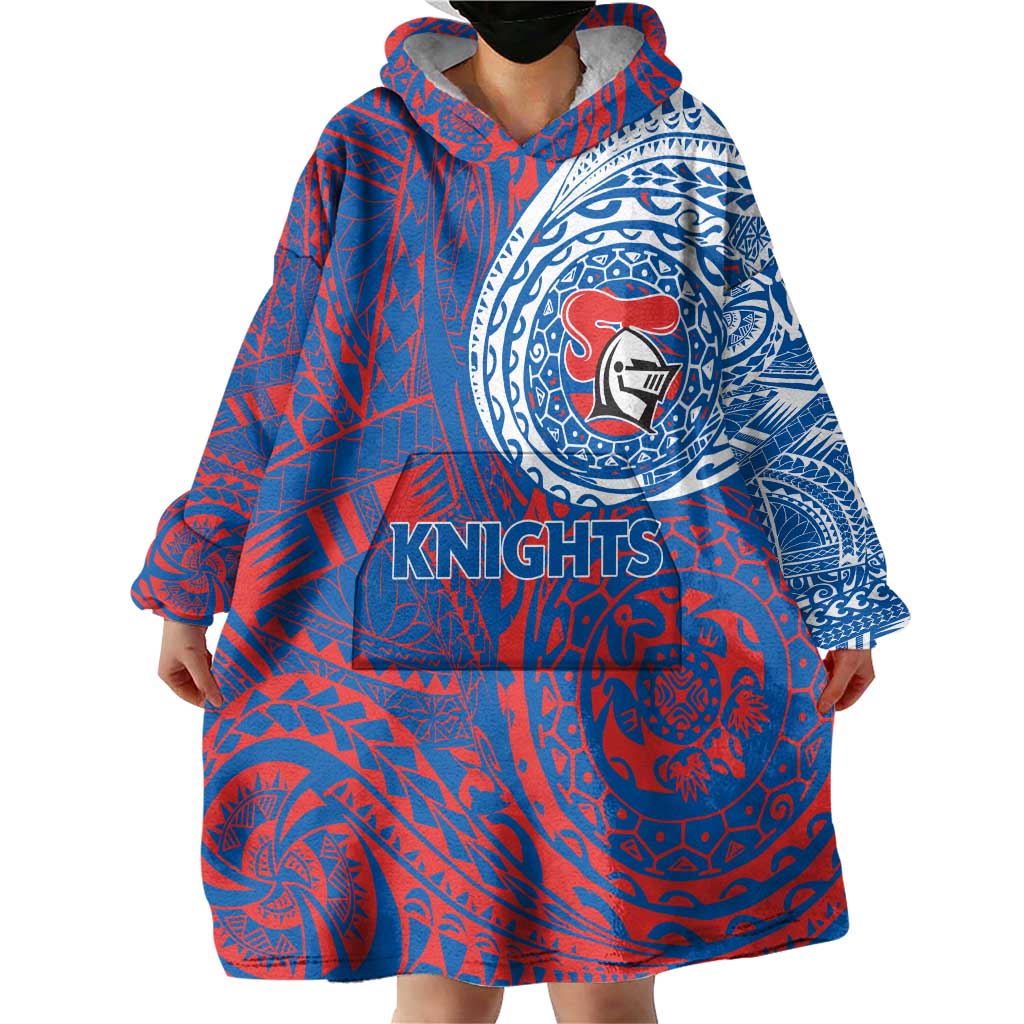 Personalized Newcastle Knights Wearable Blanket Hoodie Polynesian Tribal Chest and Sleeve Tattoo