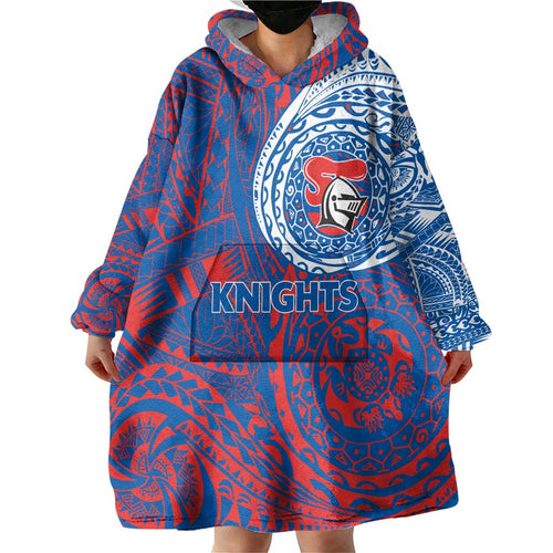 Personalized Newcastle Knights Wearable Blanket Hoodie Polynesian Tribal Chest and Sleeve Tattoo