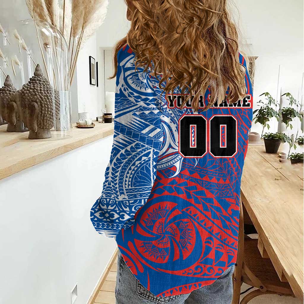 Personalized Newcastle Knights Women Casual Shirt Polynesian Tribal Chest and Sleeve Tattoo