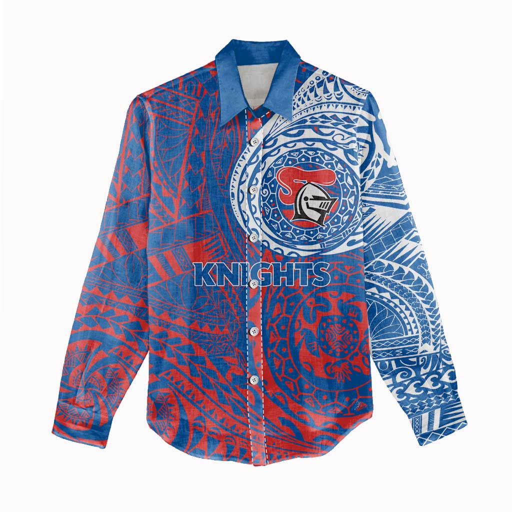 Personalized Newcastle Knights Women Casual Shirt Polynesian Tribal Chest and Sleeve Tattoo