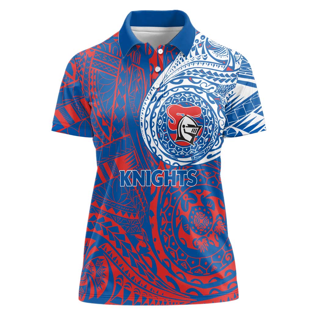 Personalized Newcastle Knights Women Polo Shirt Polynesian Tribal Chest and Sleeve Tattoo