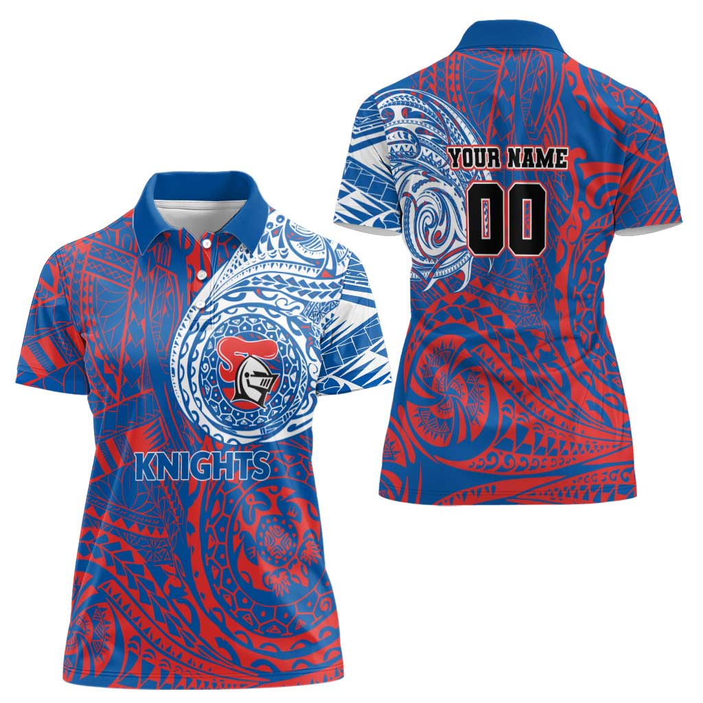 Personalized Newcastle Knights Women Polo Shirt Polynesian Tribal Chest and Sleeve Tattoo