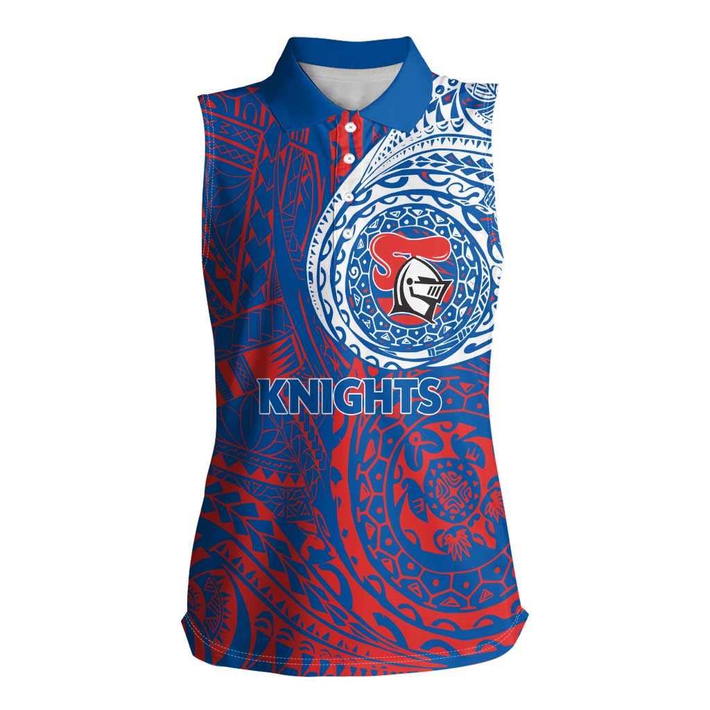 Personalized Newcastle Knights Women Sleeveless Polo Shirt Polynesian Tribal Chest and Sleeve Tattoo