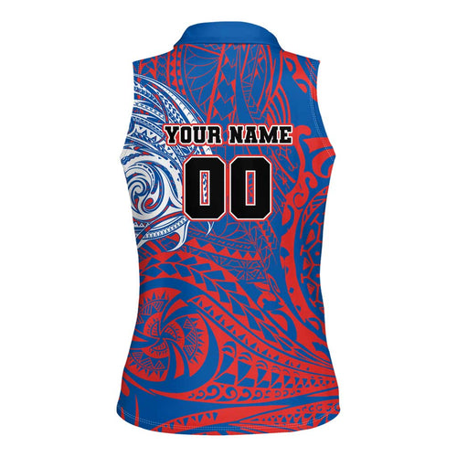 Personalized Newcastle Knights Women Sleeveless Polo Shirt Polynesian Tribal Chest and Sleeve Tattoo