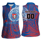 Personalized Newcastle Knights Women Sleeveless Polo Shirt Polynesian Tribal Chest and Sleeve Tattoo