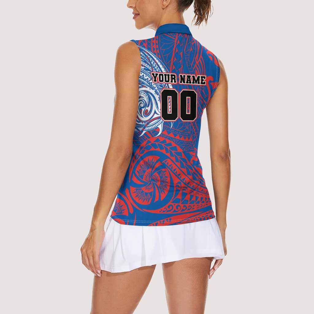 Personalized Newcastle Knights Women Sleeveless Polo Shirt Polynesian Tribal Chest and Sleeve Tattoo