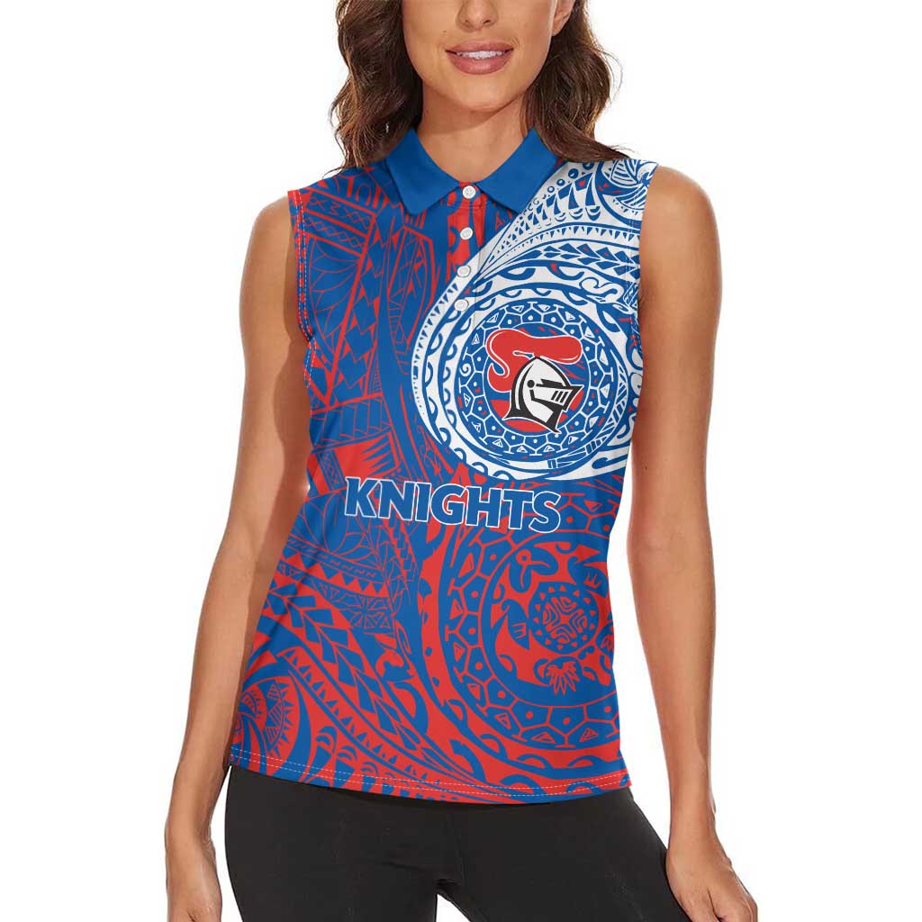 Personalized Newcastle Knights Women Sleeveless Polo Shirt Polynesian Tribal Chest and Sleeve Tattoo