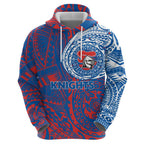 Personalized Newcastle Knights Zip Hoodie Polynesian Tribal Chest and Sleeve Tattoo