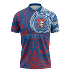 Personalized Newcastle Knights Zipper Polo Shirt Polynesian Tribal Chest and Sleeve Tattoo