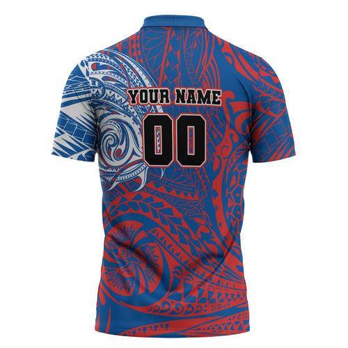 Personalized Newcastle Knights Zipper Polo Shirt Polynesian Tribal Chest and Sleeve Tattoo